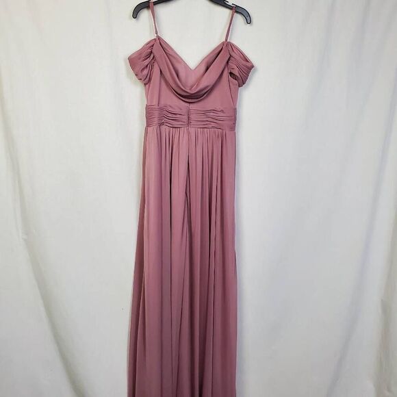 Azazie Women’s A4 Mauve Cold Shoulder Chiffon Gown Off Shoulder Spaghetti Strap - Picture 7 of 10